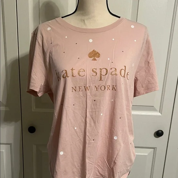 NWT, KATE SPADE ROSE SMOKE EMBELLISHED TEE SHIRT SIZE XL - Picture 1 of 8